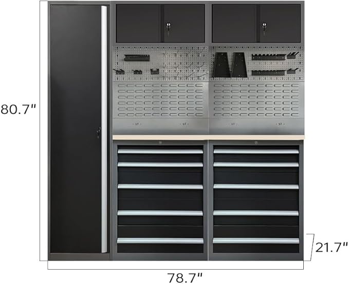 Steel Garage Storage Cabinet System, Tool Organization, for Workshop Auto Repair Shop, No Wall Mounting Needed