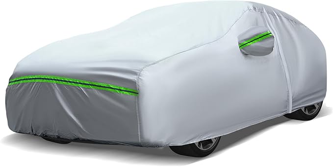 AUQDD 6-Layers Premium Sedan Car Cover Waterproof All Weather Weatherproof UV Sun Protection Snow Dust Storm Resistant Outdoor Exterior Custom Form-Fit Full Padded Car Cover with Straps 188"-198" K3
