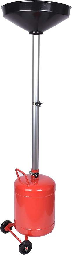 PONO 5 Gallon Oil Drain Portable Steel Oil Drain, Waste Oil Drain Tank with Wheel, Adjustable Height 32 Inch to 62 Inch