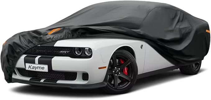 Kayme 7 Layers Car Cover Custom Fit for Dodge Challenger Hellcat (2008-2025) Waterproof All Weather for Automobiles, Outdoor Full Cover Rain Sun UV Protection.Black