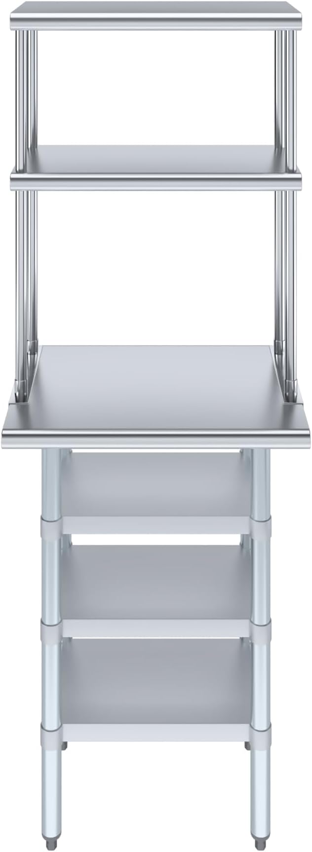 Amgood 18" x 24" Stainless Steel Work Table with 3 Shelves and 12" Wide Double Tier Overshelf | Metal Kitchen Prep Table & Shelving Combo | NSF