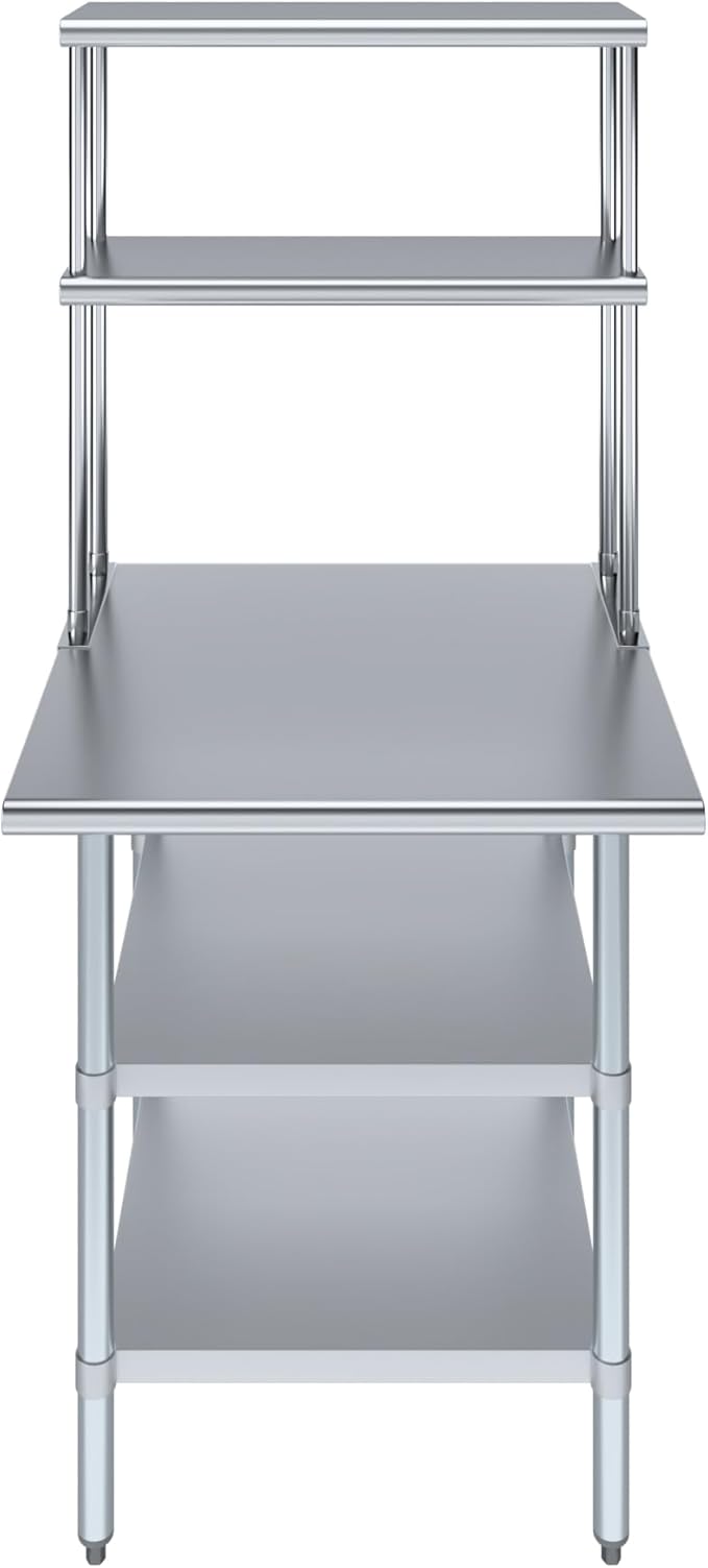 Amgood Stainless Steel Work Table with 2 Shelves | Metal Kitchen Prep Table & Shelving Combo (30" x 30" Table with 2 Shelves + 12" Overshelf)