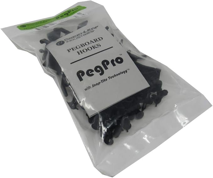 PegPro® 1" Hooks Kit for Standard “Wood Fiber” pegboard – Durable Plastic Pegboard Hooks - for Garage, Kitchen, Craft Room, and More (1" Hook - 24 Pack, Black)