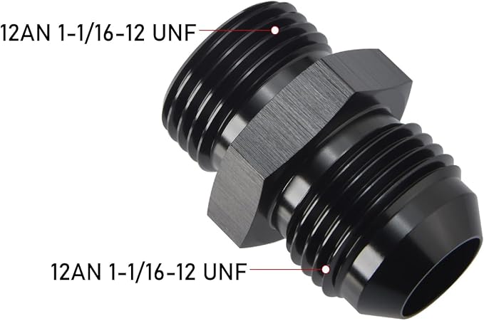12AN Male Flare to 12AN ORB O-ring Boss Fuel Pump Rail Adapter Fitting Aluminum Black