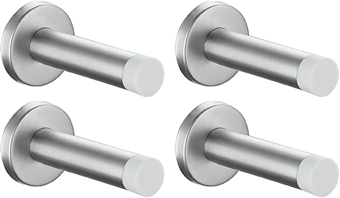 JQK Door Stopper, 304 Stainless Steel Thicken 1mm Sound Dampening Door Stop Bumper Wall Protetor 4 Pack, Brushed, DSB5-WN-P4