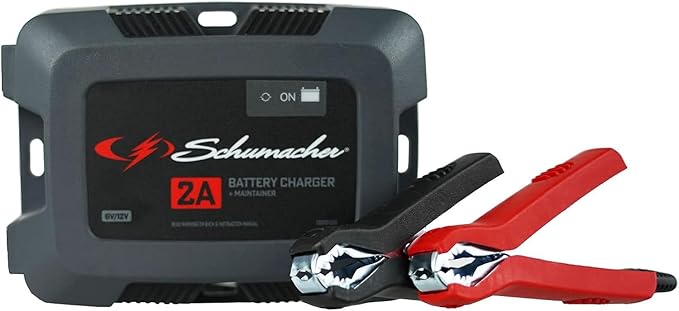 Schumacher Electric Fully Automatic 2A 6V / 12V Battery Charger & Maintainer - Multi-Stage Smart Charging with Quick-Connect Clamps - Car Battery Charger for Motorcycles, Lawn Mowers & More - SC1588