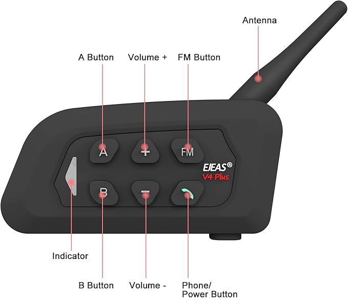 MIMIRACLE V4 Plus Motorcycle Helmet Bluetooth Intercom Headset, Up to 4 Riders 1500M IP65 Waterproof Motorbike Communication System for Skiing/ATV/Off Road -4 Pack