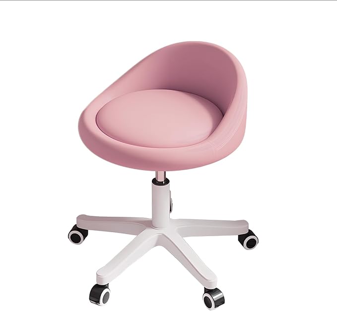 Rolling Stool Rolling Hydraulic Salon Stool with Low Backrest - Adjustable Swivel Chair for SPA, Shop, Salon, Massage, or Medical Office Pink