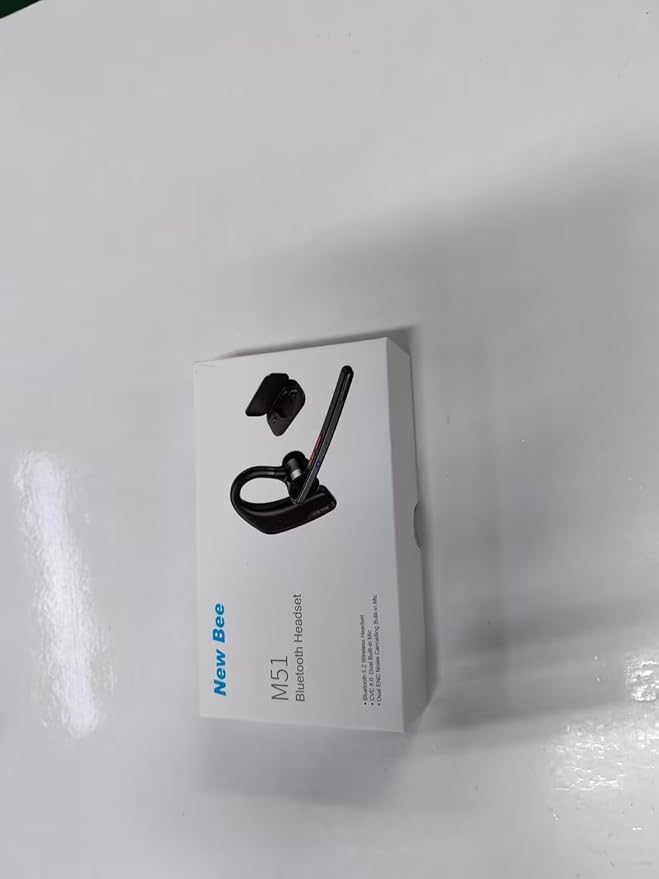 New bee Bluetooth Headset, Wireless Bluetooth Earpiece for Cellphone with 500mah Charging Case 80h Playtime V5.2 Dual Mic Noise Cancelling Hands-Free Earphones for Office Driver