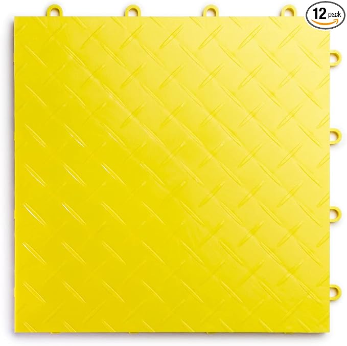 Big Floors RaceDeck Diamond Plate Design, Durable Interlocking Modular Garage Flooring Tile (Yellow, 12 Pack of 12 x 12" Tiles)