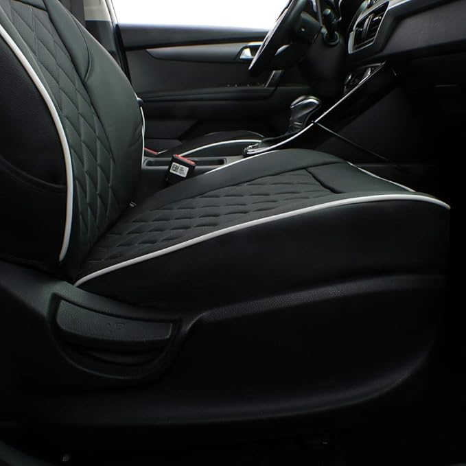 EKR Sportage Seat Covers Custom Fit for KIA Sportage LX 2023 2024 2025 2026 Leather Car Seat Cover Full Set - Faux Leather (Black with White Piping)