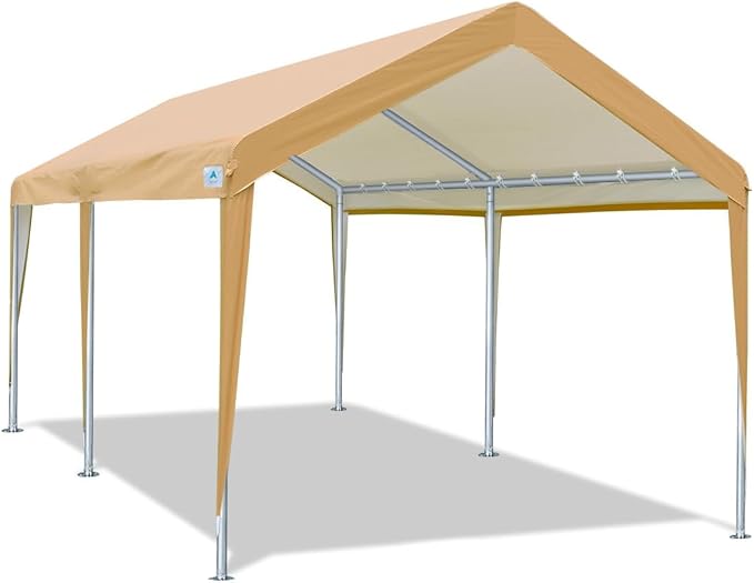 ADVANCE OUTDOOR Adjustable 10x20 ft Heavy Duty Carport Car Canopy Garage Boat Shelter Party Tent, Adjustable Height from 9.5 ft to 11 ft, Beige