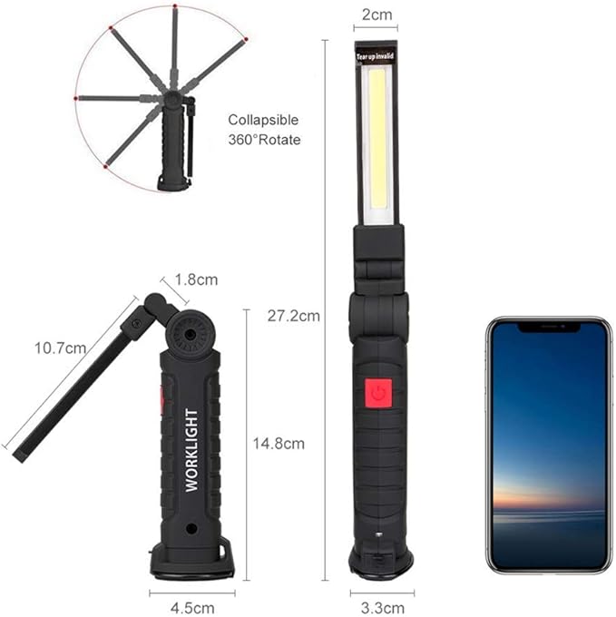 LED Work Light Rechargeable, OTYTY Portable Work Lights with Magnetic Base, 5 Modes, Hanging Hook and Water-Resistant Magnetic LED Light for Car Repair, Emergency Use (2 Pack)
