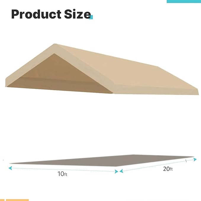 Carport Replacement Canopy Cover for Car Tent Top Garage Shelter Cover Tarp with Ball Bungees (Only Top Cover, Frame Not Include) (Ginger, 10’ x 20‘)