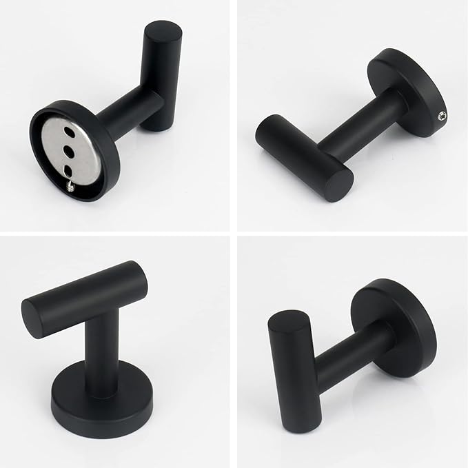 NearMoon Bath Towel Hooks- SUS 304 Stainless Steel Robe Hook Holder, Heavy Duty Coat Hook for Bathroom Livingroom Hotel Kitchen Garage, Wall Mounted (Matte Black, 4 Pack)