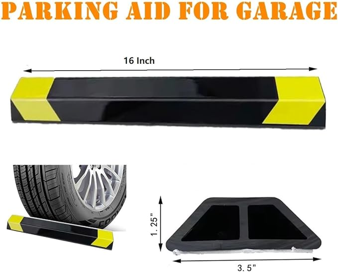 2 Pack 16" Parking Aid for Garage Heavy Duty, Car Parking Stopper for Garage, Parking Aids Protects Car, Parking Stopper Easy to Install (2 Pack 16" L x 1.25" H)