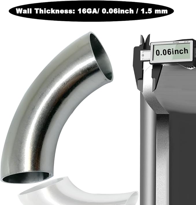 OD 1 Inch 90 Degree Stainless Steel Bend Tube 1” Exhaust Elbow Pipe for Car Modified Exhaust System 1" Piping Silver Tone，Stair Handrail (1pcs)