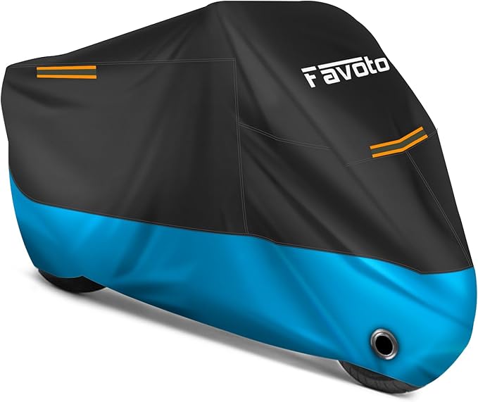 Favoto Motorcycle Cover 96.5 inches Length All Season Universal Weather Waterproof Rain Sun Outdoor Protection Night Reflector with Lock-Holes & Storage Bag Motorbike Vehicle Cover