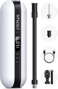 CYCPLUS Electric Air Compressor Portable Bicycle Pump Car Tire Inflator, Max 150 PSI, Auto Shut-Off Air Pump with Presta and Schrader Valves for All Bicycles Motorcycles and Cars