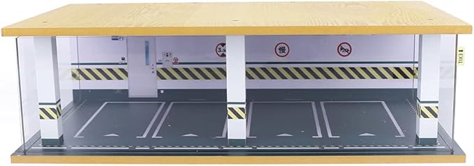 1/24 Parking Garage Model Car Garage Display Case with Clear Acrylic Cover and LED Lighting Toy Car Storage Tabletop Showcase for Boy Kids Home Toy Stores