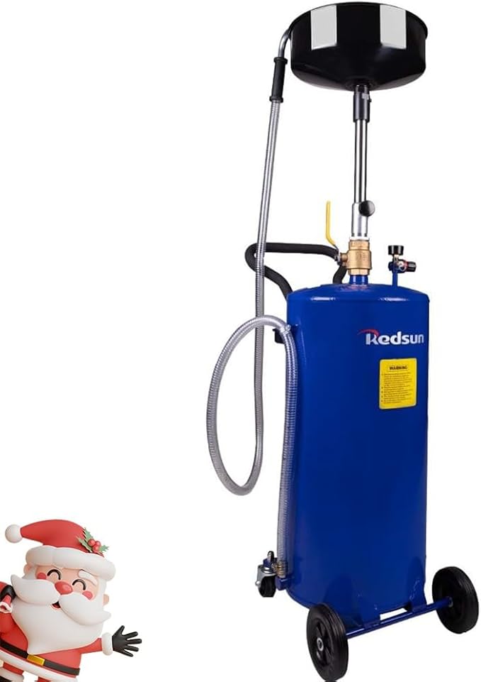 redsun 20 Gallon Waste Oil Drain Tank, Air Operated Oil Drainer Container with Adjustable Funnel Height, Portable Fluid Drain Disposal with Wheels for Auto Repair Shops, Garages (Blue)
