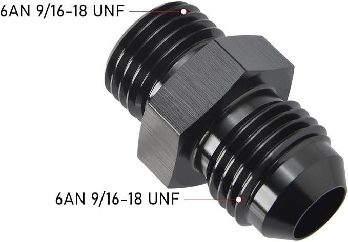 6AN Male Flare to 6AN ORB O-ring Boss Fuel Pump Rail Adapter Fitting Aluminum Black, Pack of 2