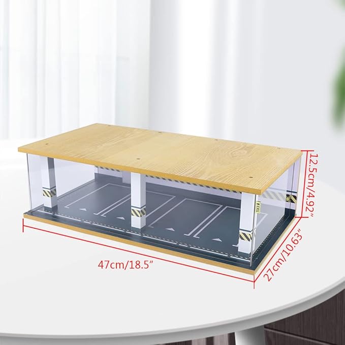 1/24 Parking Garage Model Car Garage Display Case with Clear Acrylic Cover and LED Lighting Toy Car Storage Tabletop Showcase for Boy Kids Home Toy Stores