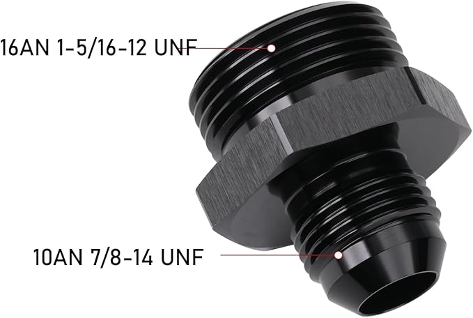 10AN Male Flare to 16AN ORB O-ring Boss Fuel Pump Rail Adapter Fitting Aluminum Black
