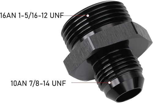 10AN Male Flare to 16AN ORB O-ring Boss Fuel Pump Rail Adapter Fitting Aluminum Black, Pack of 2
