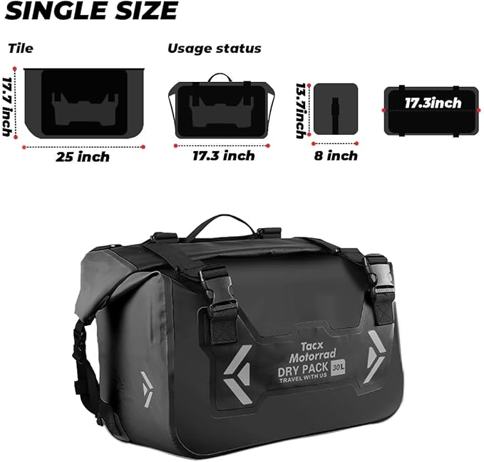 Motorcycle Saddle Bags Tail Bag, 30L Roll-top Waterproof Motor Detachable Side Trunk Bag, Motor Panniers Luggage Bag for Motorcy