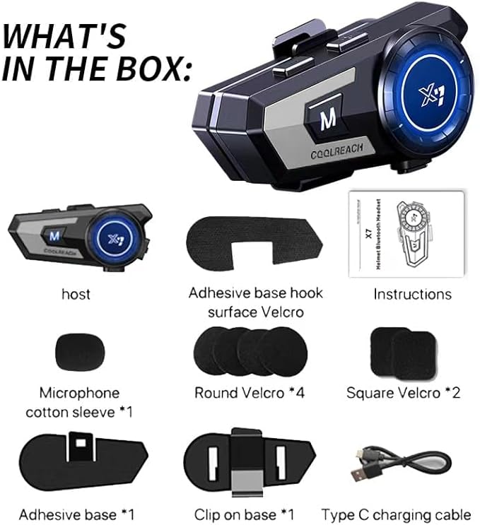 Motorcycle Helmet Bluetooth Headset,Sking Earphone,CVC Noise Cancellation Stereo Music Automatic answering,90 Hours Playing time High Sound Bluetooth Motorcycle Helmet Ultra-Thin