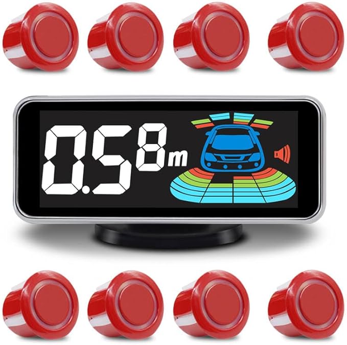 Car Parking Sensors Kit Reverse Parktronic System Auto Electronics Vehicle Backup Assistant Reverse 8 Sensor (Red)