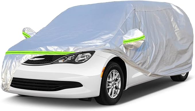 AUQDD 6-Layers Premium MPV Car Cover Waterproof All Weather Weatherproof UV Sun Protection Snow Dust Storm Resistant Outdoor Exterior Custom Form-Fit Full Padded Car Cover with Straps 199"-210" K17