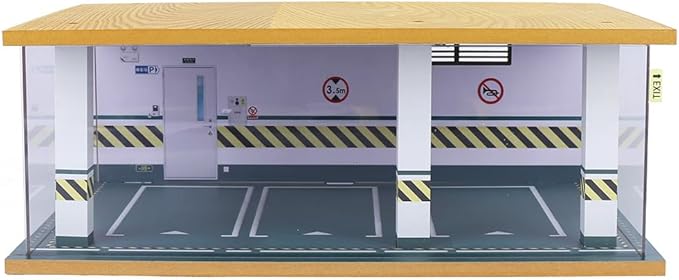 1/24 Parking Garage Model Car Garage Display Case with Clear Acrylic Cover and LED Lighting Toy Car Storage Tabletop Showcase for Boy Kids Home Toy Stores