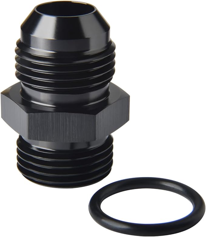 10AN Male Flare to 10AN ORB O-ring Boss Fuel Pump Rail Adapter Fitting Aluminum Black
