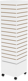 WISDOMFUR Rotating Slatwall Display Rack – 16"x16"x60" White Spinning Tower with Wheels – Retail Display Fixture for Accessories, Hooks & Shelves