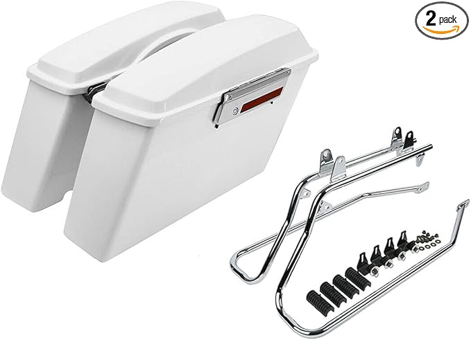 XFMT White Hard Saddlebags Saddle Bags Trunk W/Chrome Conversion Brackets For Harley Softail Heritage Classic Deluxe 1984-2017