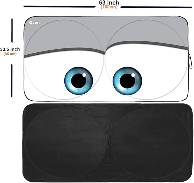 Gven Windshield Sun Shade, 2025 Car Sun Shade Windshield for Front Window Funny Automotive Interior Cover Sun Visor Protector Blocks UV Rays Foldable 240T Keep Your Vehicle Cool(Eyes-Grey, L)