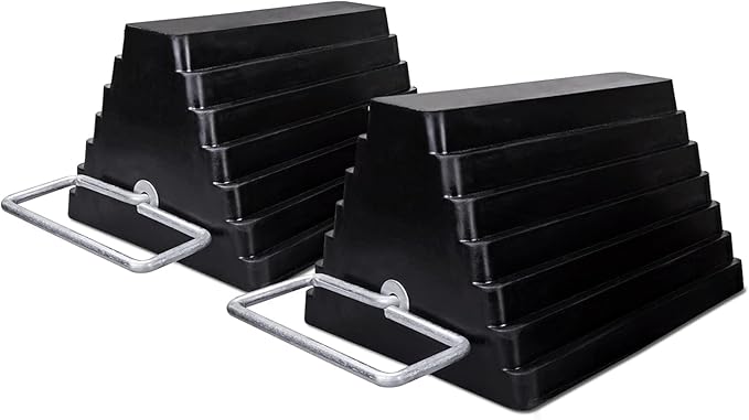 2 Packs Rubber Heavy Duty Wheel Chocks for Travel Trailers with Eye Bolt, Solid Wheel Chock Stopper for Camper, RV, Cars and Truck, Black, 9" Length x 7.1" Width x 5.5" Height