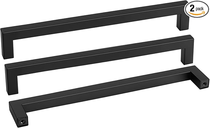 Goldenwarm 2 Pack Black Square Bar Cabinet Pull Drawer Handle Stainless Steel Modern Hardware for Kitchen and Bathroom Cabinets Cupboard,Center to Center 12-3/5in(320mm) Kitchen Door Handles