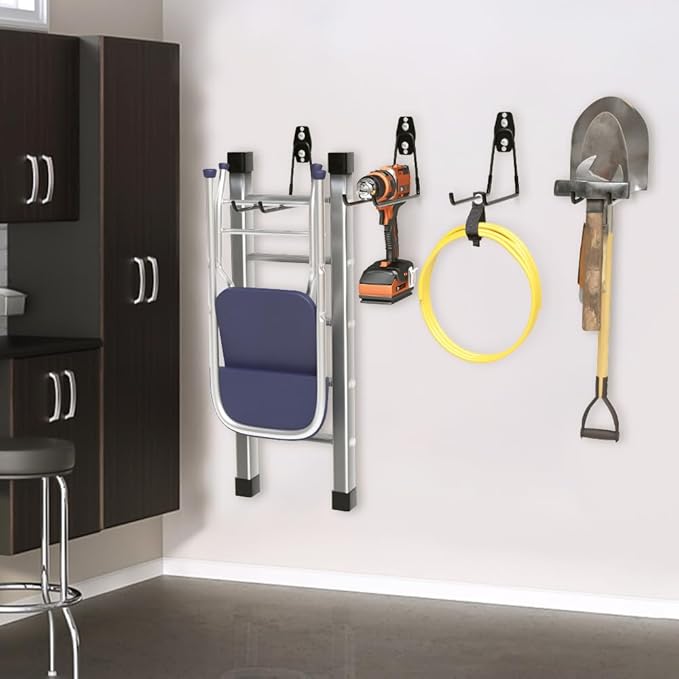 Garage Hooks Heavy Duty Hooks,7.4 inch Wall Mount Hanger Rack Garage Wall Heavy Duty Storage Hangers Wall Mount Organizer to Hang Chairs, Strollers,Power Tools, Garden Tools,Tire and More (4 pack)