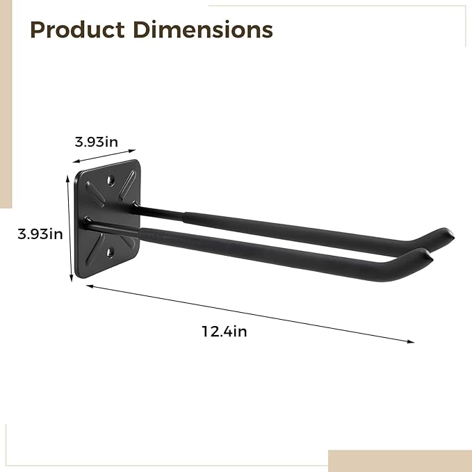 Heavy Duty Garage Hooks and Tool Organizer, 12.4 Inch Wall Mount Hangers, Garage Hooks for Car Tires, Ladders, Chairs, Strollers, Power Tools, Garden Tools - 4 Pack