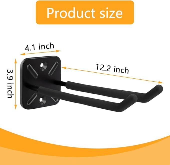 2PCS Heavy Duty Steel Hooks, Garage Hanger Storage Tool Organizer Rack, Wall Mount Utility Hooks to Hang Chairs, Ladders, Tires, Shovels, Strollers and More