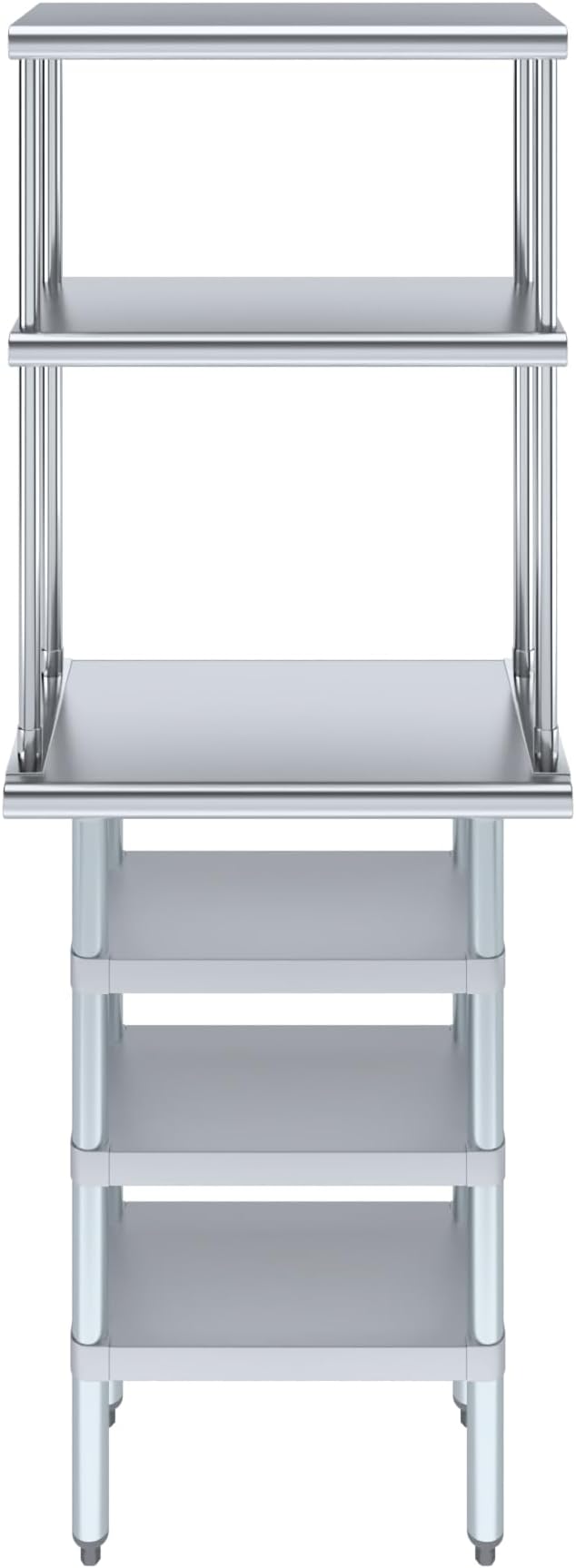 Amgood 14" x 24" Stainless Steel Work Table with 3 Shelves and 12" Wide Double Tier Overshelf | Metal Kitchen Prep Table & Shelving Combo | NSF