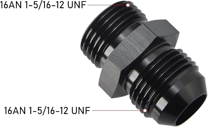 16AN Male Flare to 16AN ORB O-ring Boss Fuel Pump Rail Adapter Fitting Aluminum Black, Pack of 2