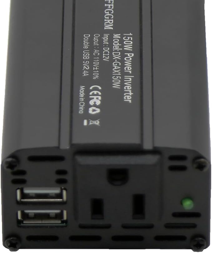 150W Power Inverter 12V DC to 110V AC Car Plug Adapter Outlet Converter with 2.4A Dual USB AC car Charger for Laptop Computer Black