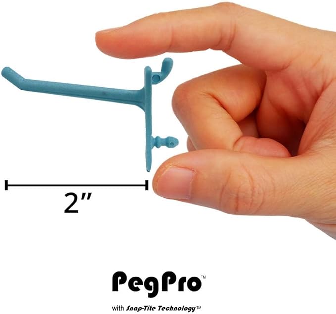 PegPro® 2" Hooks Kit for Standard “Wood Fiber” pegboard – Durable Plastic Pegboard Hooks - for Garage, Kitchen, Craft Room, and More (2" Hook - 24 Pack, Caribbean)