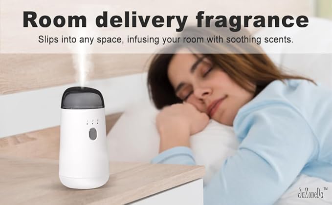 Waterless Diffuser for Essential Oil, Rechargeable Mini Aromatherapy Diffuser for Home & Car, Portable Cordless Design, Fits Car Cup Holder, 3 Mist Levels, 2-Hour Timer, Type-C Charging