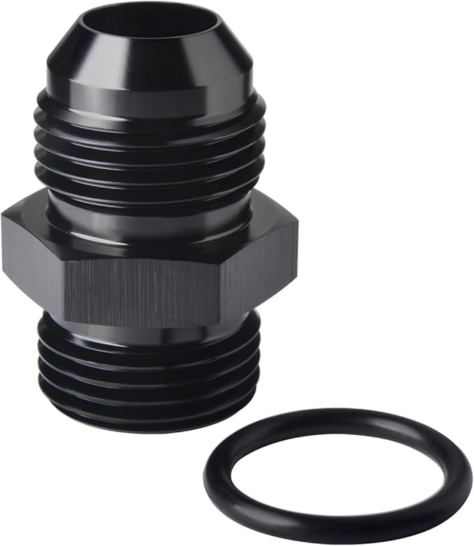 16AN Male Flare to 16AN ORB O-ring Boss Fuel Pump Rail Adapter Fitting Aluminum Black