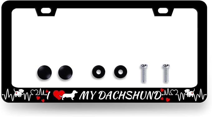 I Love My Dachshund License Plate Frame Animal Dog License Plate Holder Stainless Steel Funny Colorful Car Accessories Decoration 6.3" X 12.3" with 2 Holes Screws